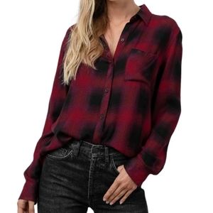 Lola River Ultra Soft Plaid Longsleeve Button Down Top, EUC, size Small